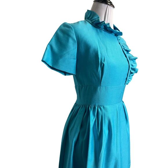 Vintage 1960s Cerulean Blue Emma Domb Gown Romantic Regency Inspired Size 7 - Picture 2 of 6